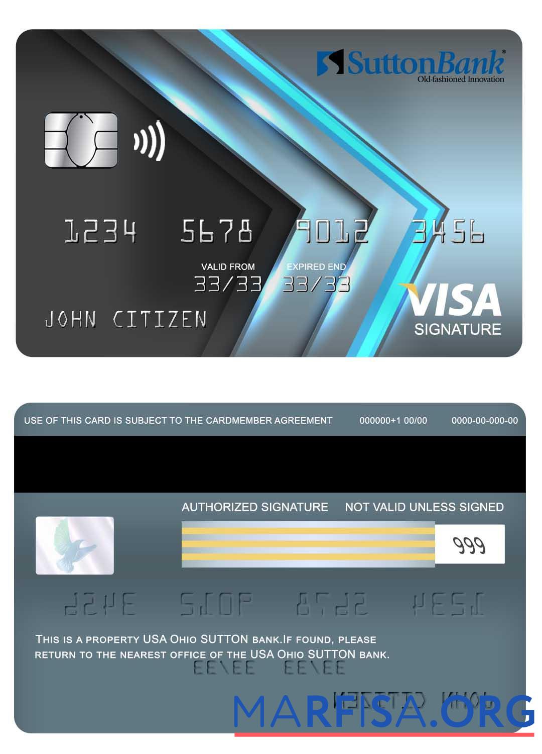Downloadable USA Ohio SUTTON bank visa signature card real example